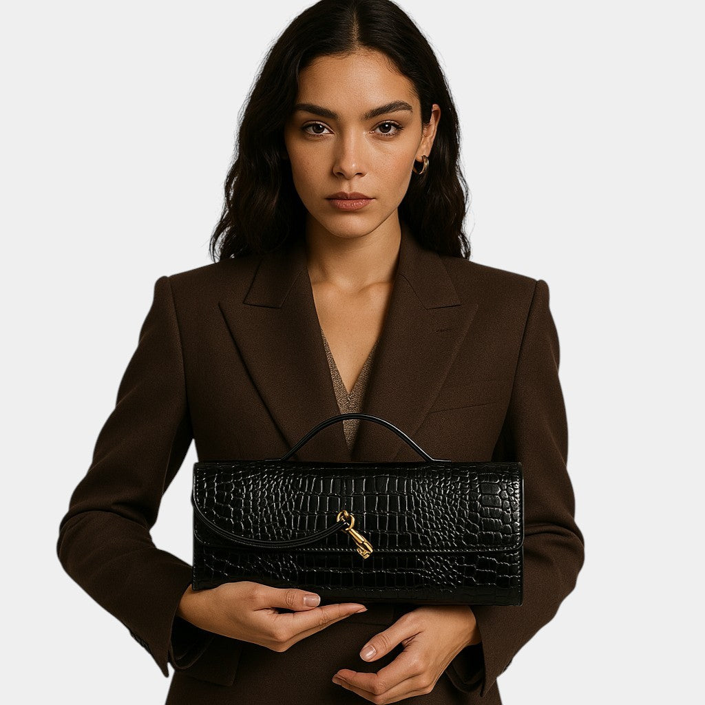 Clair Crocodile Clutch - Vegan Leather Handbag