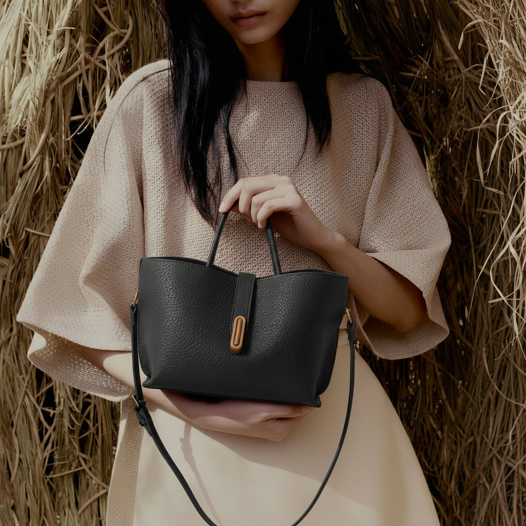 Adèle Vegan Leather Bucket Bag – Shoulder Handbag